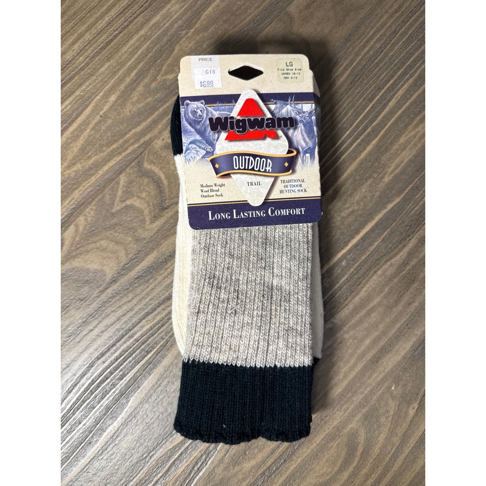 Vintage NOS Wigwam Trail Outdoor Socks Unisex LG Gray Wool Blend Hunting‎ Hiking